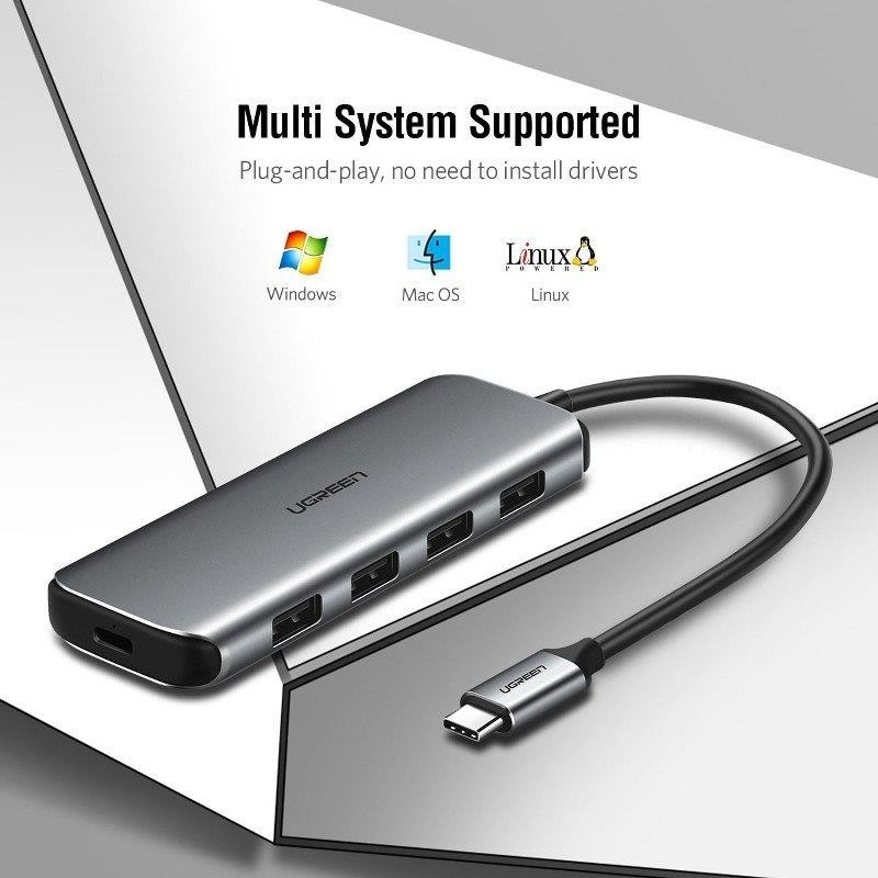 UGREEN Type C USB C 3.1 to USB 3.0 HUB 4 Ports 60W (50312) :2Y | PLUG AND  PLAY SMART