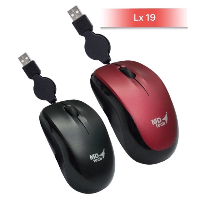 Mouse USB Optical MD-TECH MD LX-19 BK (เก็บสายได้):1Y