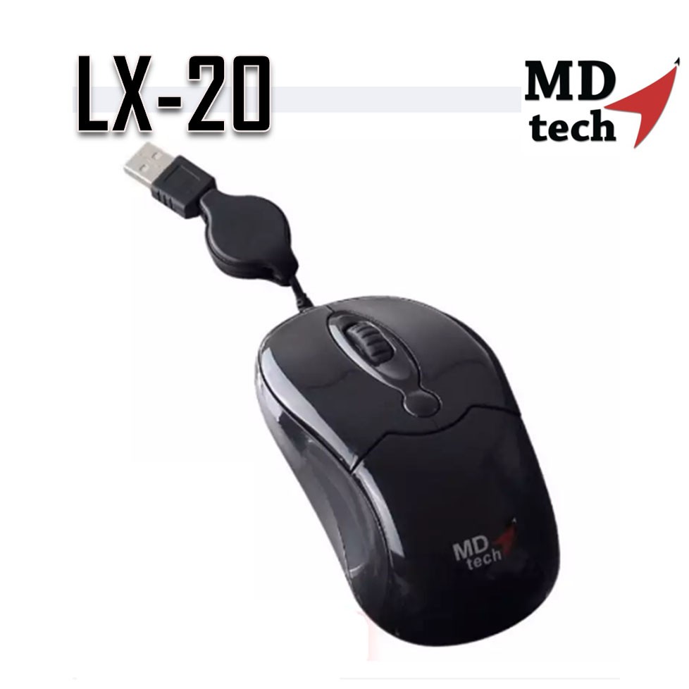 Mouse USB Optical MD-TECH MD LX-20 Black (เก็บสายได้):1Y