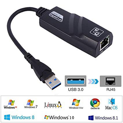 USB 3.0 to LAN 10/100/1000 Gigabit RJ45 Ethernet  Network Adapter 1000Mbps Black :1Y