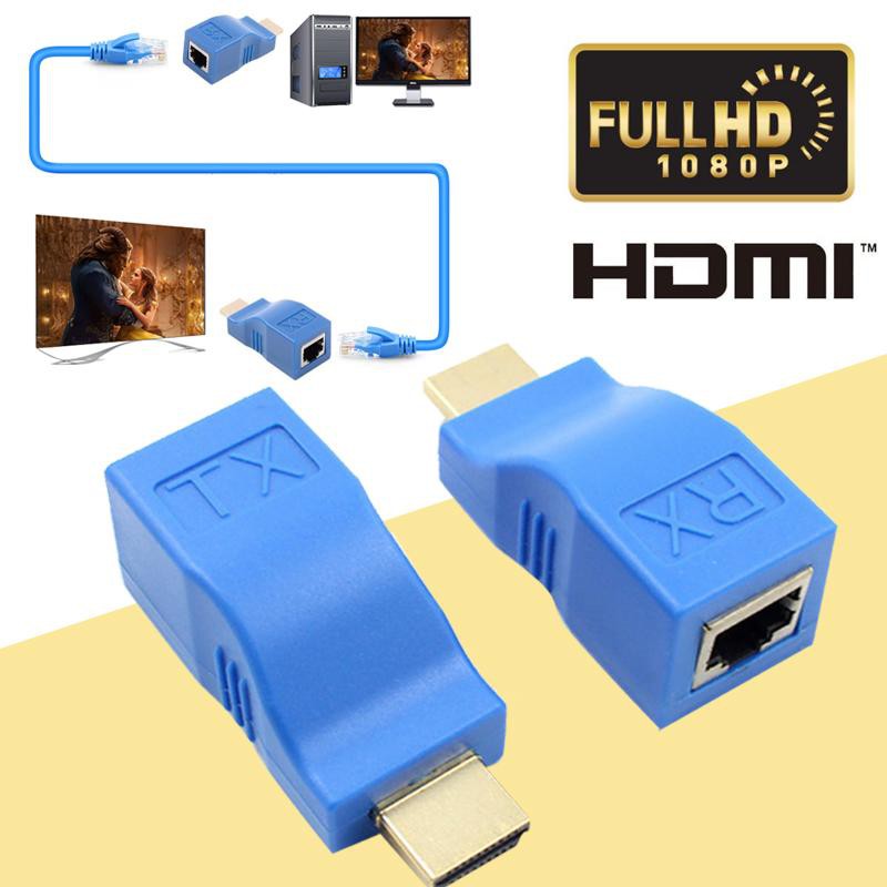 HDMI Extender to RJ45 Over Cat 5e/6 Network LAN Ethernet Adapter (30M) : รับประกัน 3 เดือน